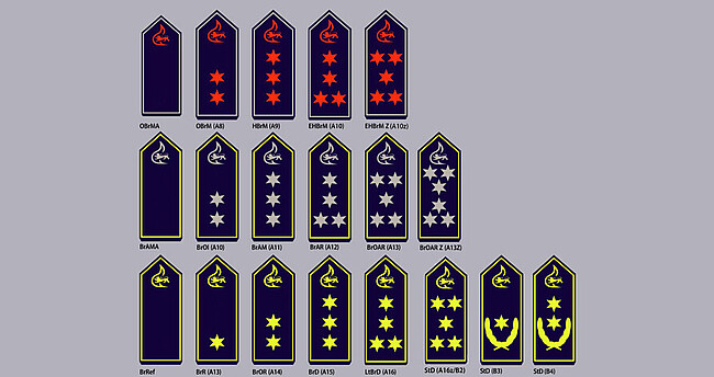 Schulterklappen mit Dienstgradabzeichen der Berufsfeuerwehren