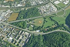 Das Luftbild zeigt den derzeitigen Verlauf der B 27 und B 28 im Bereich des künftigen Knotens Nord