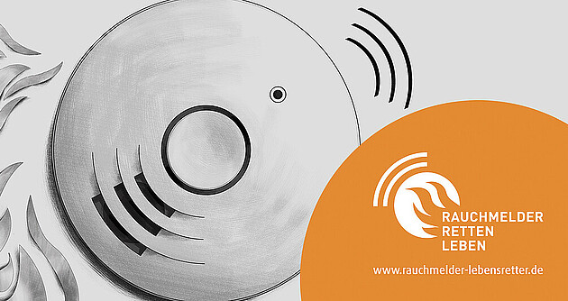 Rauchmelder mit nebenstehendem Text: Rauchmelder retten leben