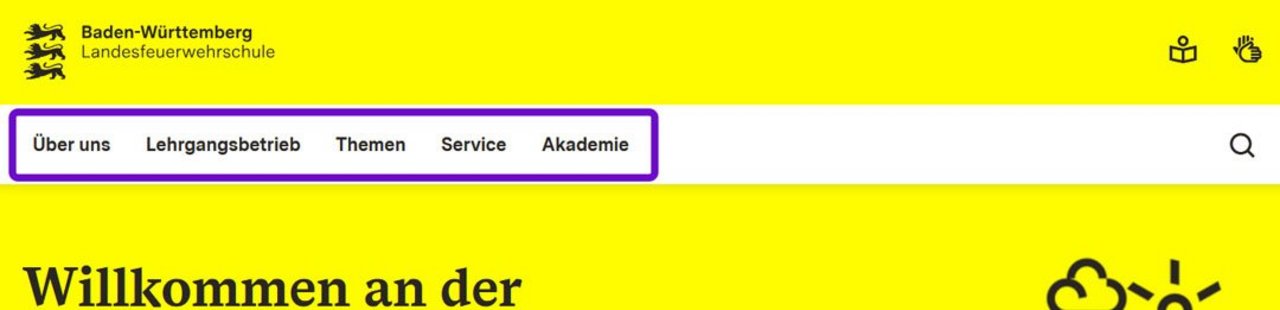 Leichte Sprache: Ansicht der Kopfzeile auf der Startseite