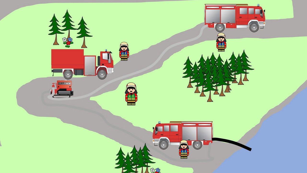 Zeichnung einer Löschwasserversorgung von der Wasserentnahmestelle zur Einsatzstelle